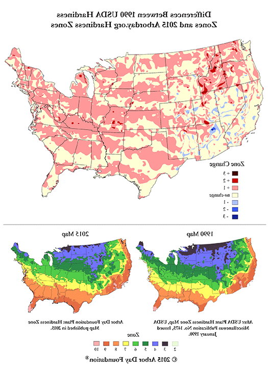 Differences between 1990 USDA hardiness zones and 2015 kewlplaces.net hardiness zones